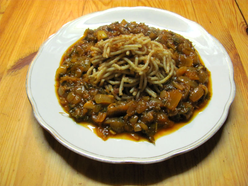 Semmelkrume Spaghetti mit Zwiebel Ingwersoße